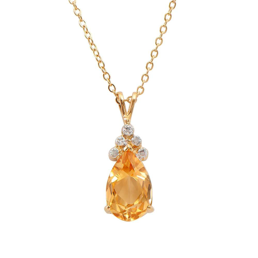 3.79 Tw Cts Citrine & Diamonds 18K Gold Plated  Designer Necklace Size 18 Inches