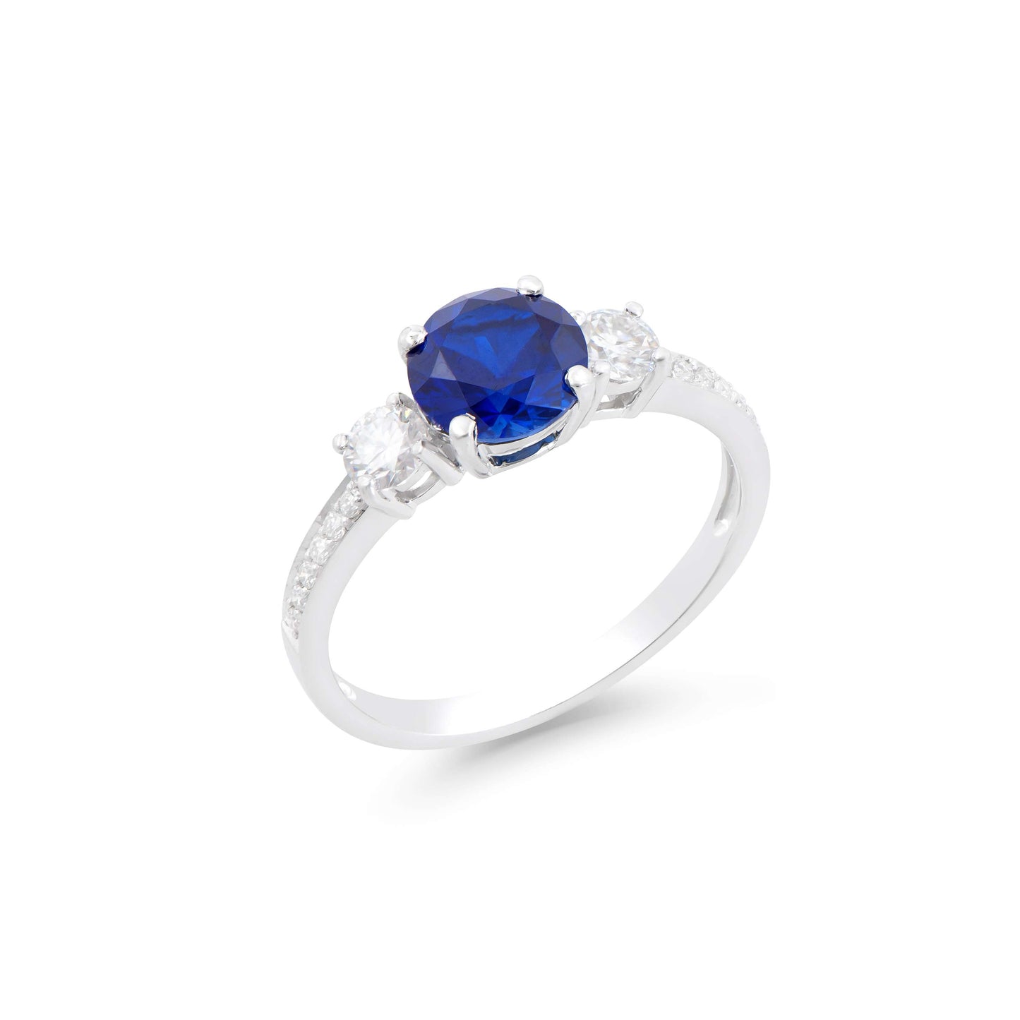 Sapphire 14K WG Designer Ring & 2.05 TCW Certified Lab Grown Diamonds