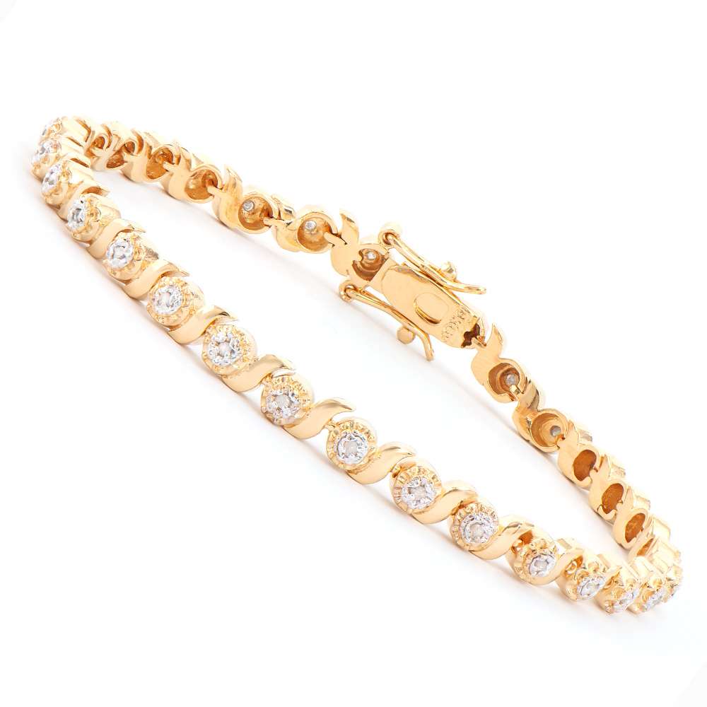 0.30 Tw Cts Diamonds 18K Gold Plated Designer Bracelet Size 7.5 Inches