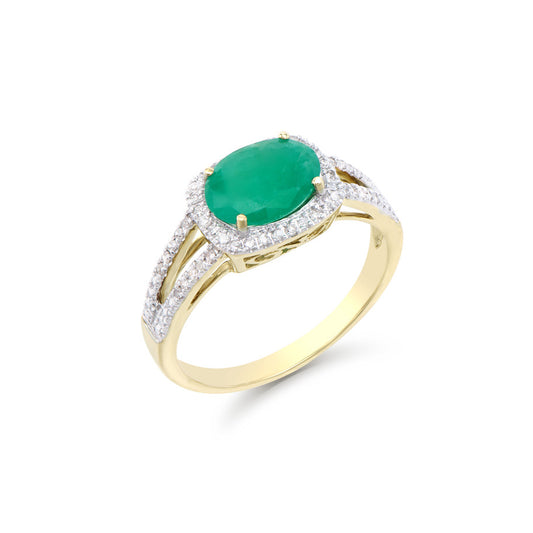 1.77 Cts Certified Diamonds & Brasil Emeralds 14K Yellow Gold Designer Ring Size 7.5