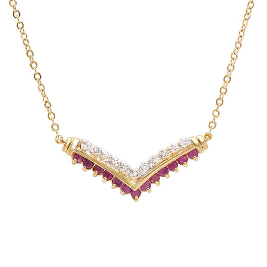 0.70 Tw Cts Ruby And Diamonds 18K Gold Plated Designer  Neckalce Size 19 Inches