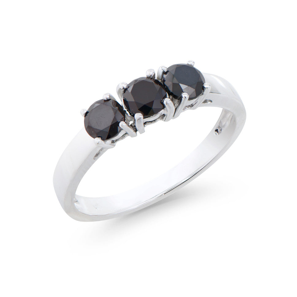 1.26 Cts Tw Certified Diamonds 14K White Gold Designer 3 Stone  Ring With Black Color Diamonds