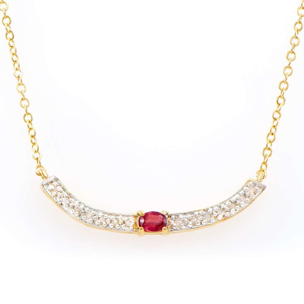 0.35 Tw Cts Ruby & Diamonds 18K Gold Plated Designer Necklace Size 19 Inches