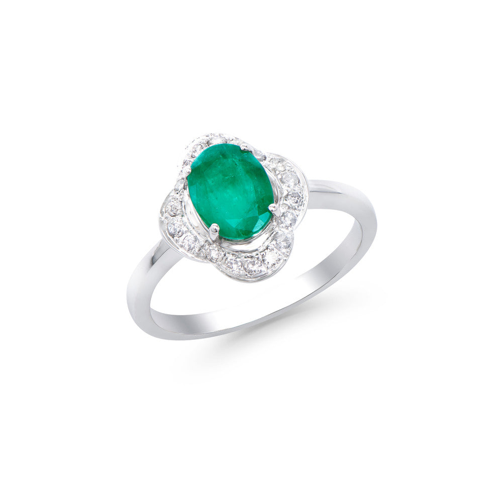 1.40 Cts Certified Diamonds & Brasil Emeralds 14 K White Gold Designer Ring Size 7.5