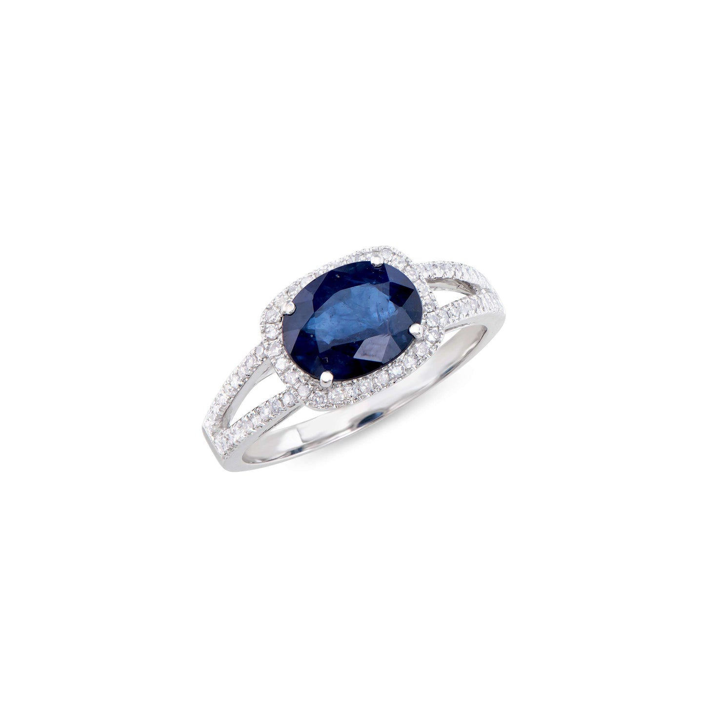 2.32 Cts Certified Diamonds & Blue Sapphires 14K White  Gold Designer Ring Size 7.5