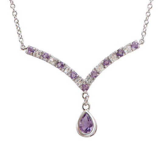 2.65 Tw Cts Amethyst & Topaz 18K Rhodium Plated Designer Necklace 19 Inches