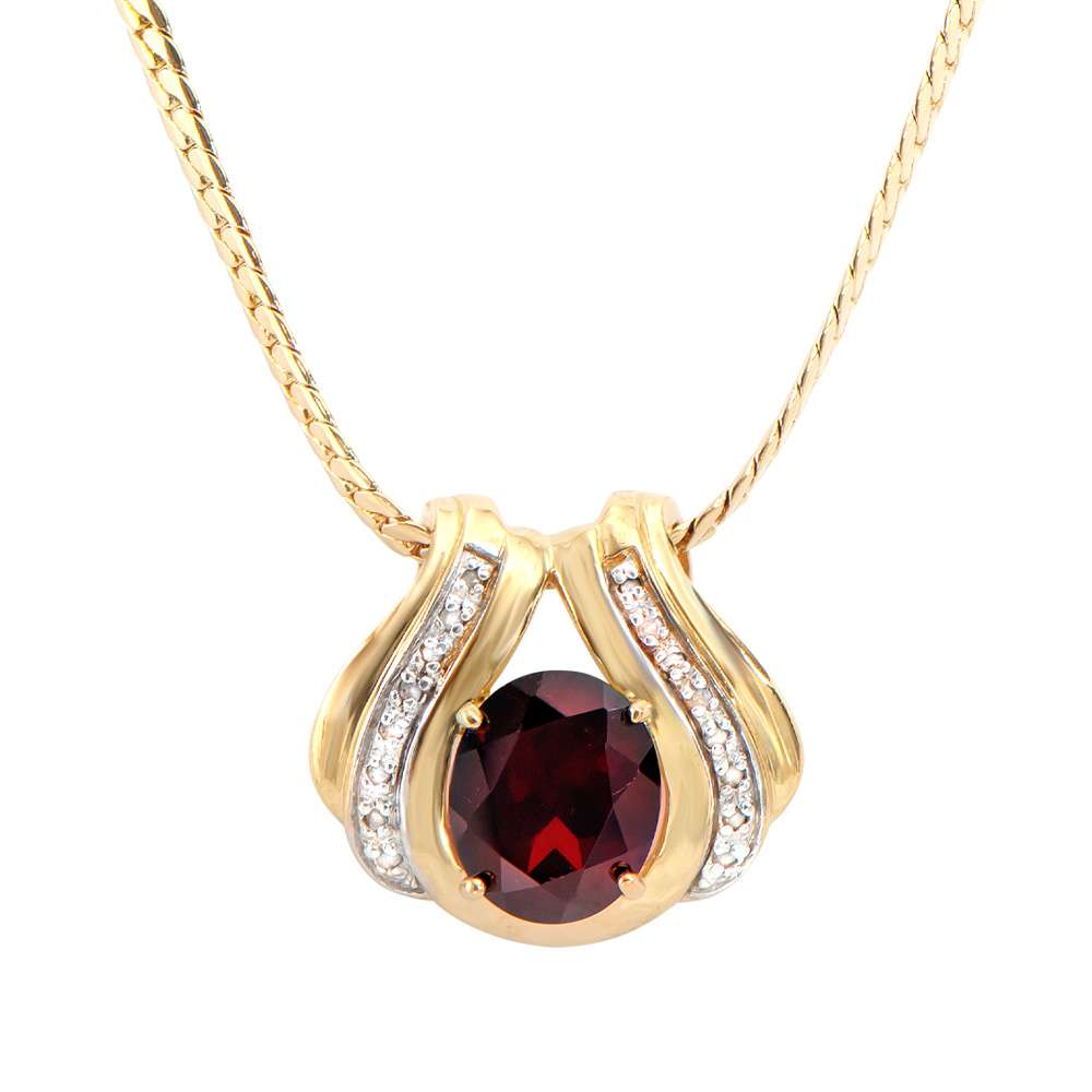 5.12 Tw Cts Garnets & Diamonds 18K Gold Plated Designer Necklace Size 16 Inches