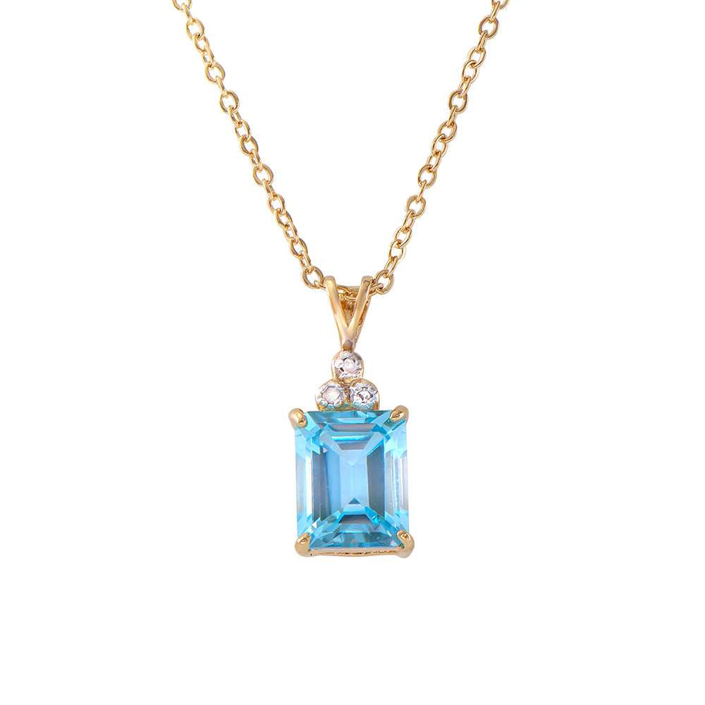 5.13 Tw Cts Blue Topaz & Diamonds 18K Gold Plated Designer Necklace Size 18 Inches