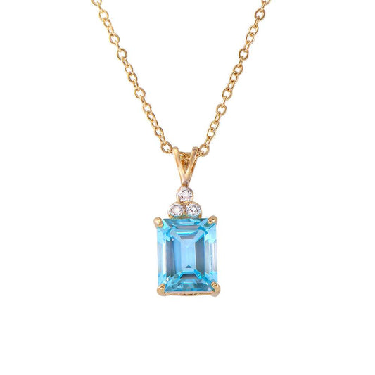 5.13 Tw Cts Blue Topaz & Diamonds 18K Gold Plated Designer Necklace Size 18 Inches