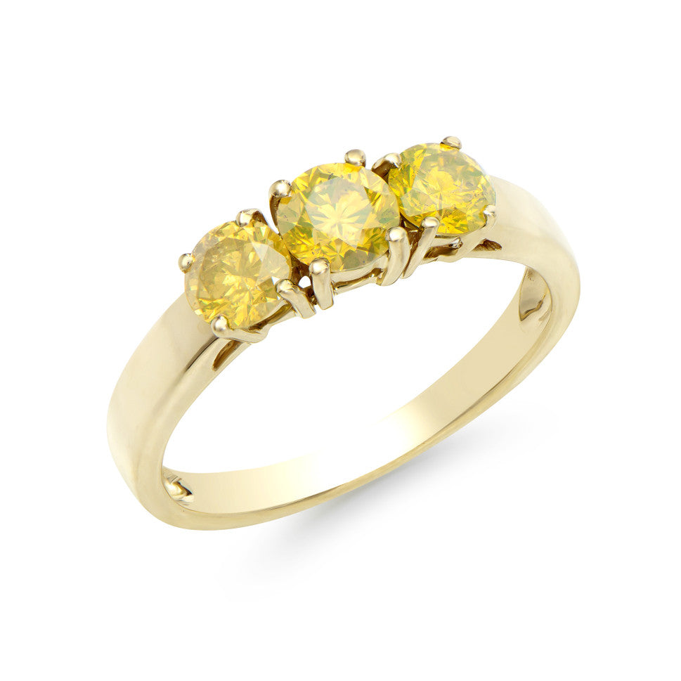 1.26 Cts Tw Certified Diamonds 14K Yellow Gold Designer 3 Stone Ring Size 7.5 With Yellow Color Diamonds