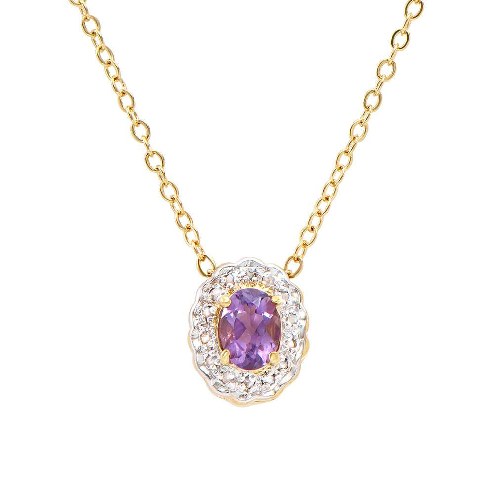 0.76 Tw Cts Amethyst And Diamonds 18K Gold Plated Designer Necklace 18 Inches