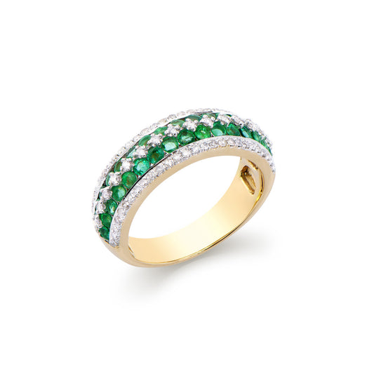 1.36 Cts Certified Diamonds & Brasil Emeralds  14K  White Gold Designer Ring Size 7.5