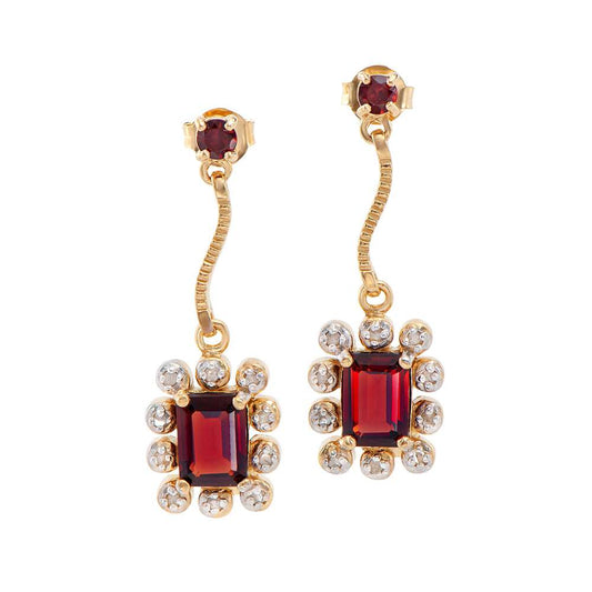 2.09 Tw Cts Garnets & Diamonds 18K Gold Plated Designer Ear-Rings