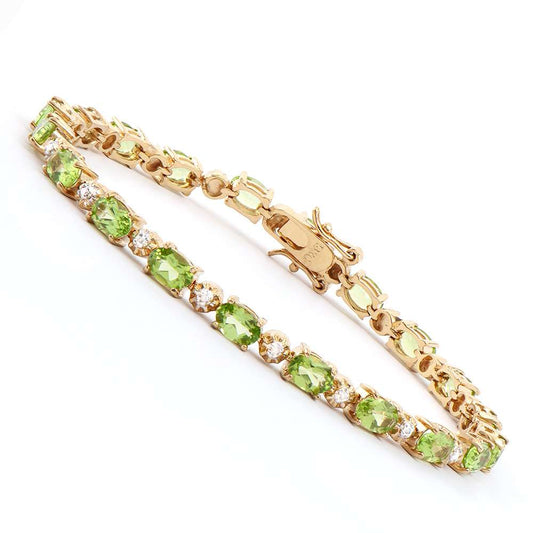 9.03 Tw Cts Peridot & Diamonds 18K Gold Plated Designer  Bracelet Size 7.7 Inches