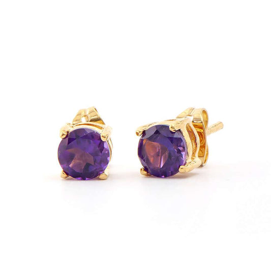 1.40 Tw Cts Amethyst 18K Gold Plated Designer Studs Ear-Rings