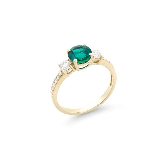 Emerald 14K YG Designer Ring & 1.72 TCW Certified Lab Grown Diamonds