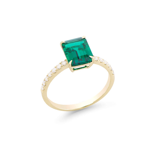 Emerald 14K YG Designer Ring & 2.24 TCW Certified Lab Grown Diamonds