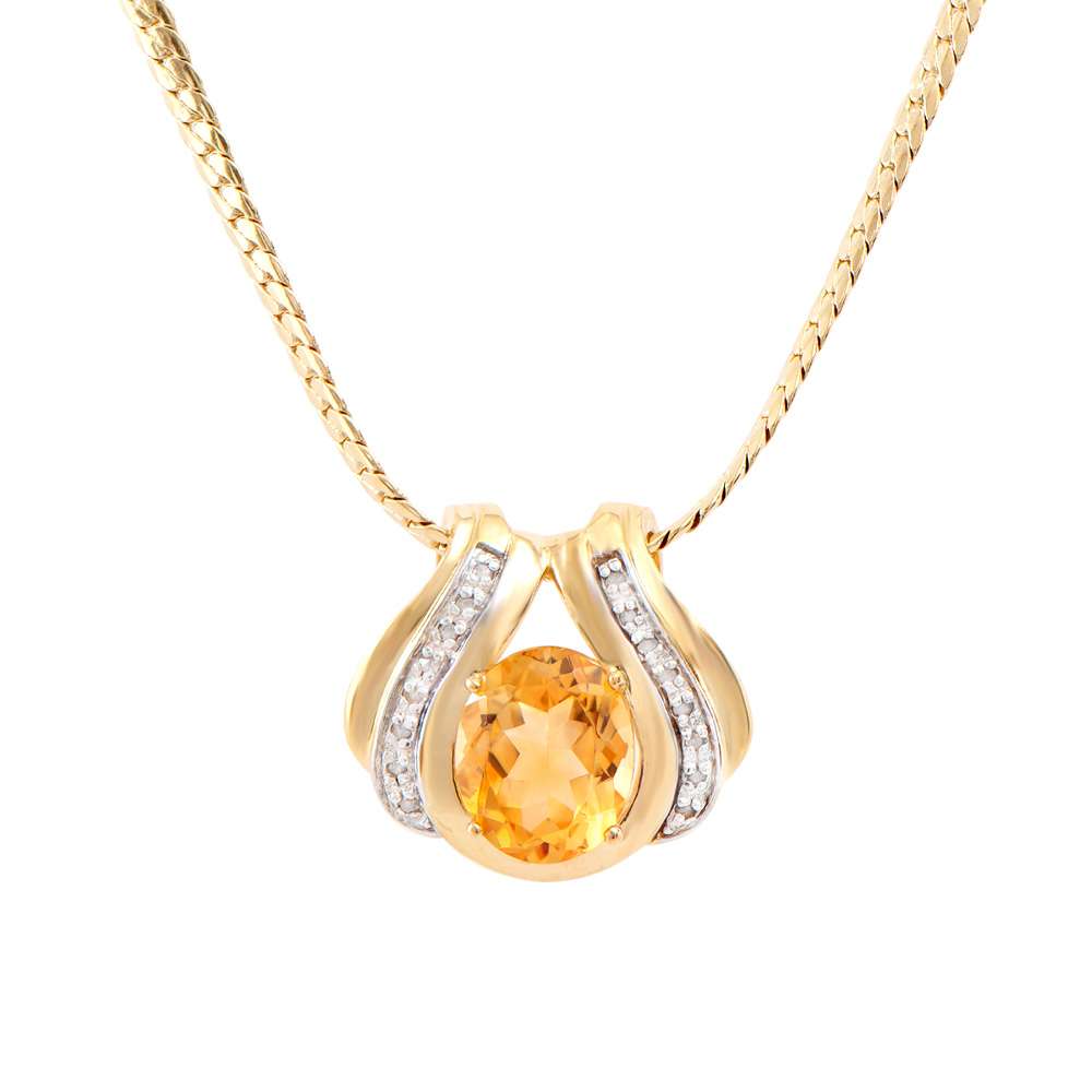 4.17 Tw Cts Citrine & Diamonds 18K Gold Plated  Designer Necklace Size 16 Inches