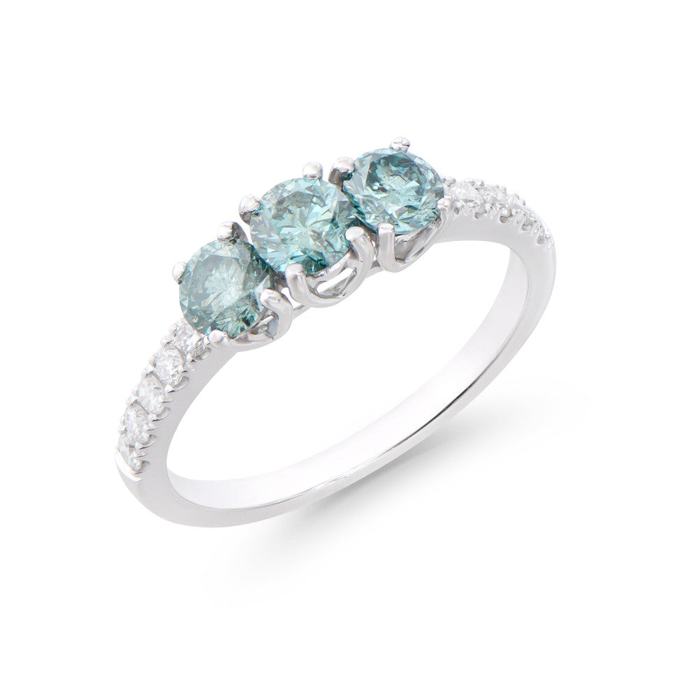 1.28 Cts Tw Certified Diamonds 14K White Gold Designer Ring Size 7.5 With Swiss Blue Color Diamonds