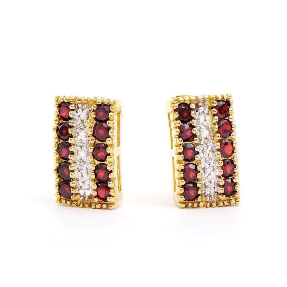 1.10 Tw Cts Garnets & Diamonds 18K Gold Plated Designer Ear-Rings