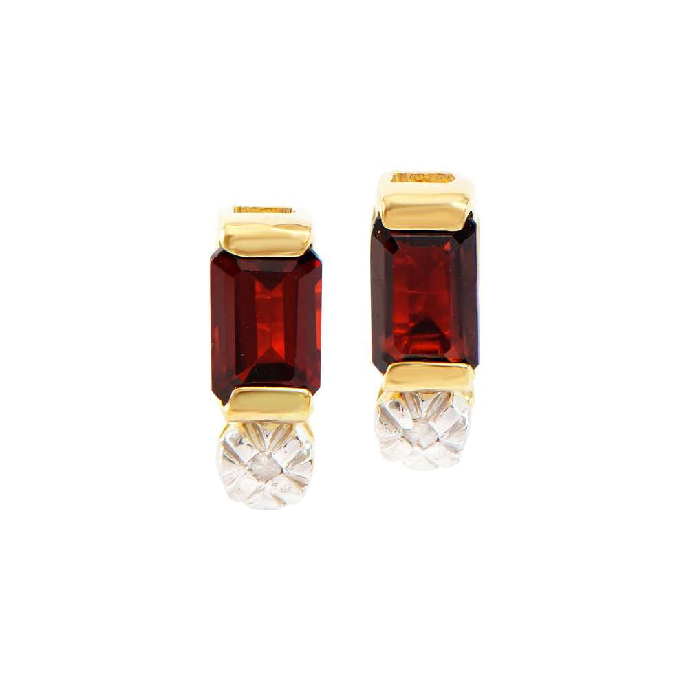 1.17 Tw Cts Garnet & Diamonds 18K Gold Designer Ear-Rings