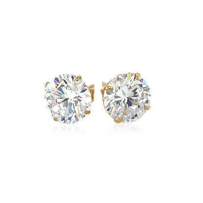 14k Yellow Gold 8.0mm Round CZ Stud Earrings