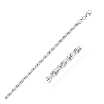 14k White Gold Solid Diamond Cut Rope Chain (3.00 mm)