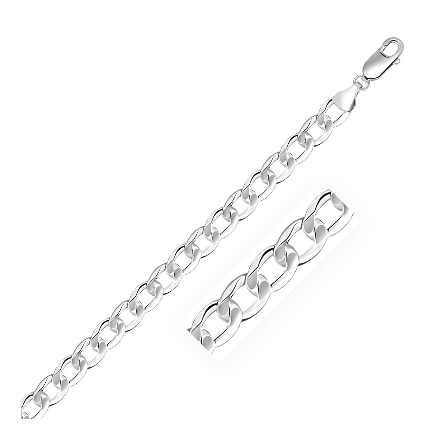 Rhodium Plated Sterling Silver Curb Style Chain (7.20 mm)