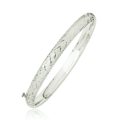 14k White Gold Diamond Carved Bangle (6.00 mm)