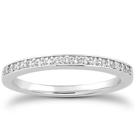 14k White Gold Micro-pave Flat Sided Diamond Wedding Ring Band