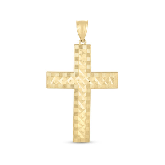 14k Yellow Gold High Polish Diamond Cut Cross Pendant