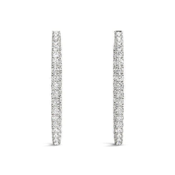 Oval Shape Two Sided Diamond Hoop Earrings in 14k White Gold (2 cttw)