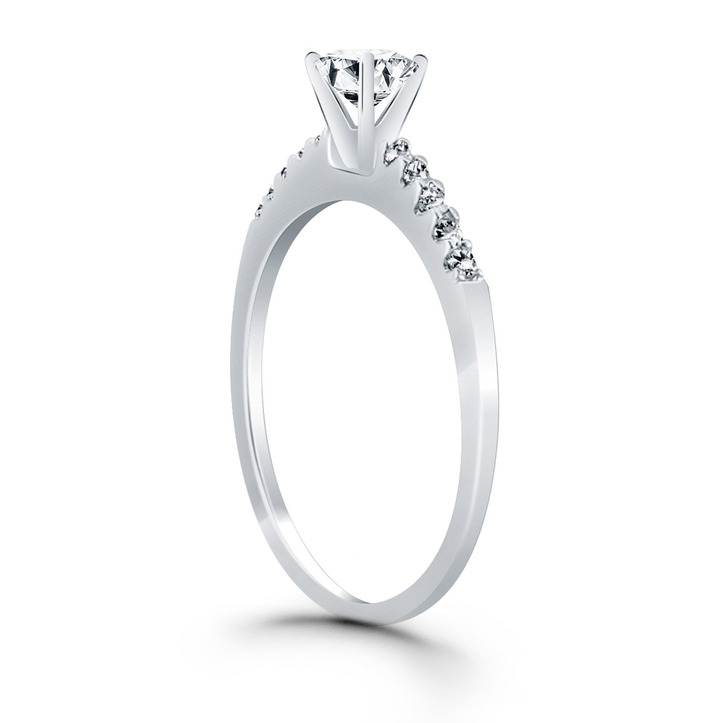 14k White Gold Engagement Ring with Diamond Band Design