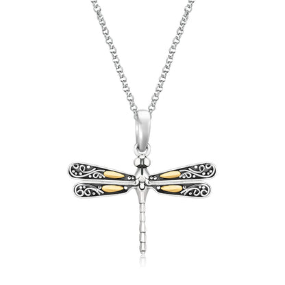 18k Yellow Gold and Sterling Silver Pendant in a Dragonfly Design