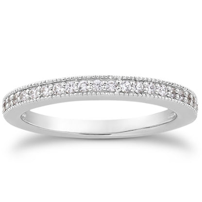 14k White Gold Pave Diamond Milgrain Wedding Ring Band Set 1/2 Around