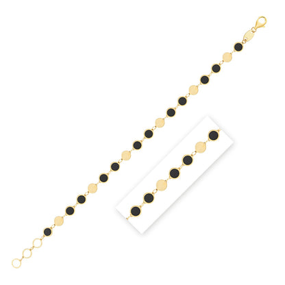 14k Yellow Gold Onyx Geometric Mirror Gem Chain Bracelet (5.00 mm)