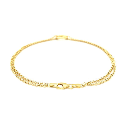 14k Yellow Gold Double Rolo Chain Anklet with an Open Heart Station