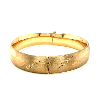 Classic Floral Carved Bangle in 14k Yellow Gold (13.50 mm)