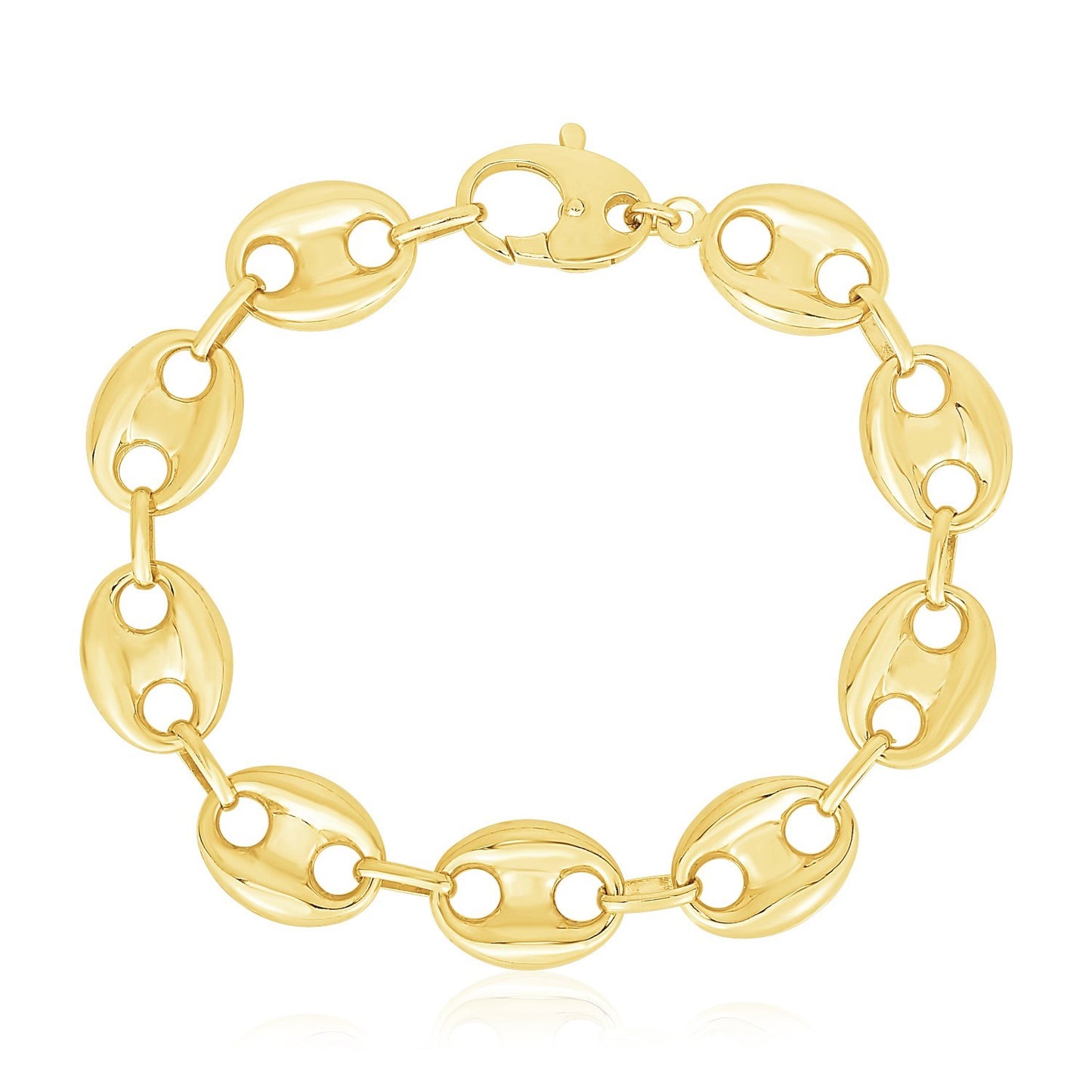 14k Yellow Gold High Polish Lite Puffed Mariner Link Bracelet  (15.00 mm)