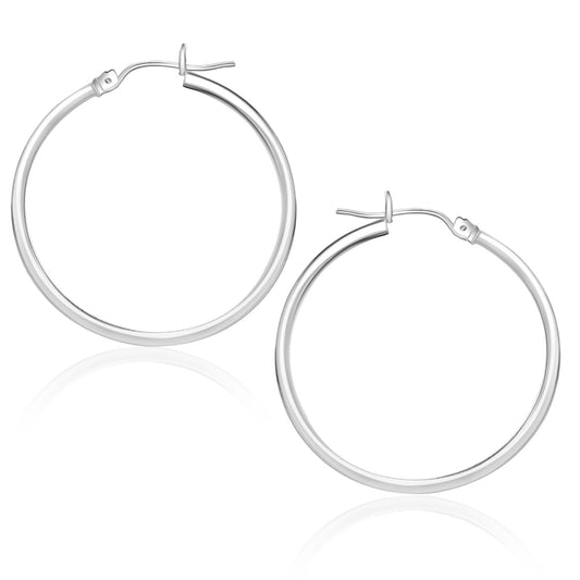 14k White Gold Polished Hoop Earrings (1.5x25mm)