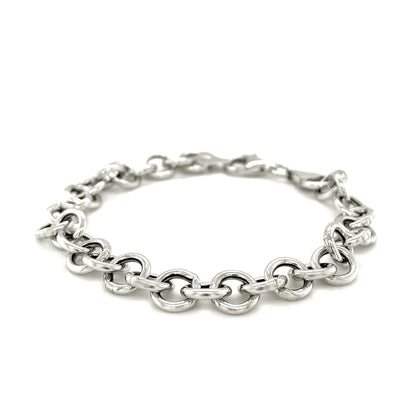 Sterling Silver Rolo Style Polished Charm Bracelet with Rhodium Plating(8.15 mm)