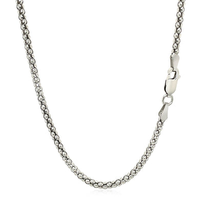 Rhodium Plated 2.5mm Sterling Silver Popcorn Style Chain (2.50 mm)