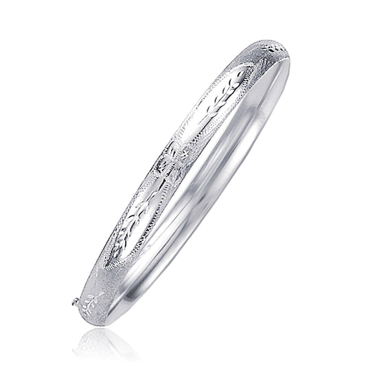 Classic Floral Carved Bangle in 14k White Gold (5.00 mm)