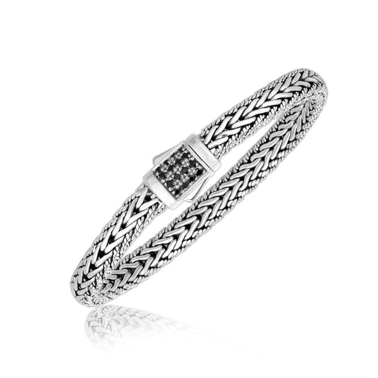 Sterling Silver Braided Style Mens Bracelet with Black Sapphire Accents(1.70 mm)