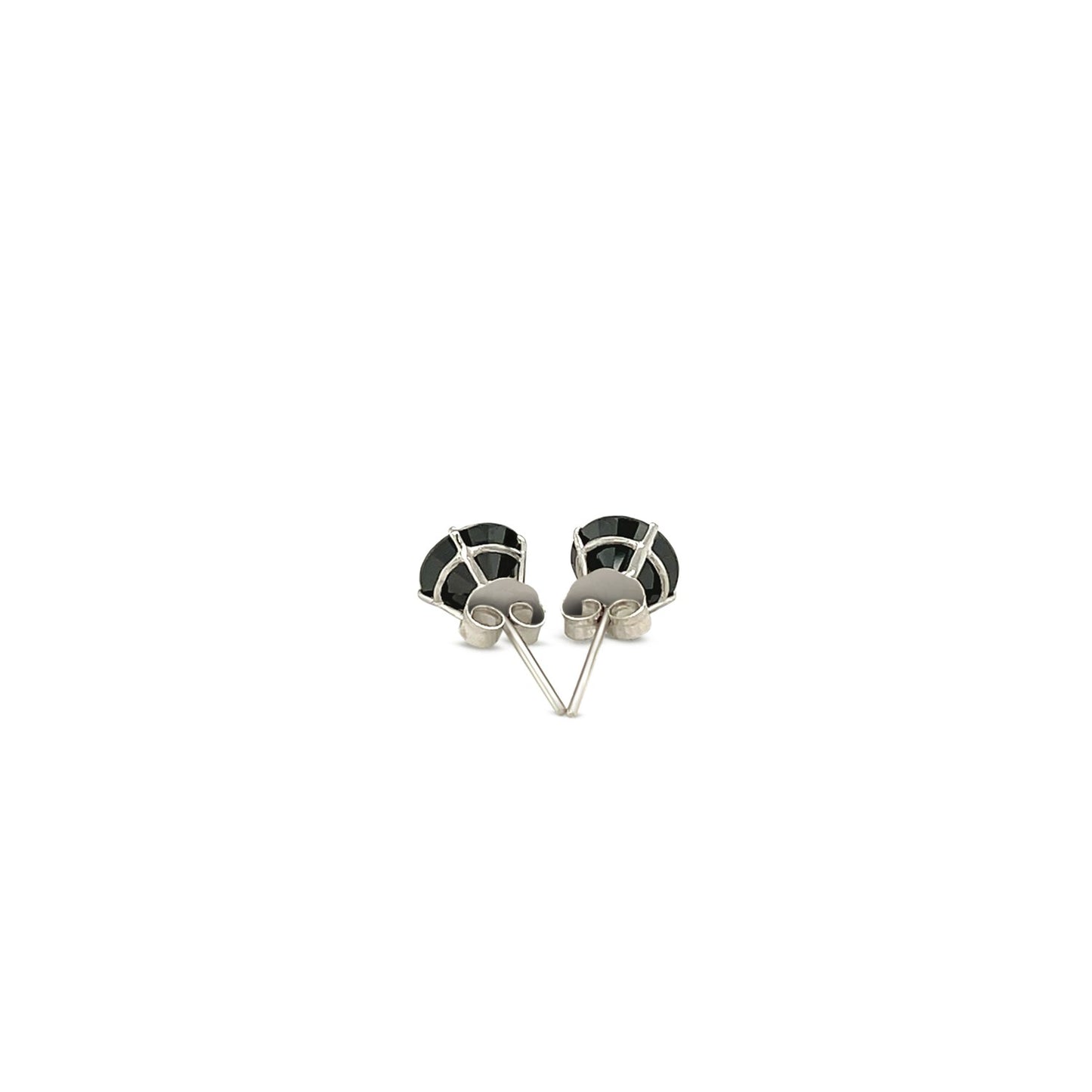 14k White Gold Stud Earrings with Black Faceted Cubic Zirconia(6mm)