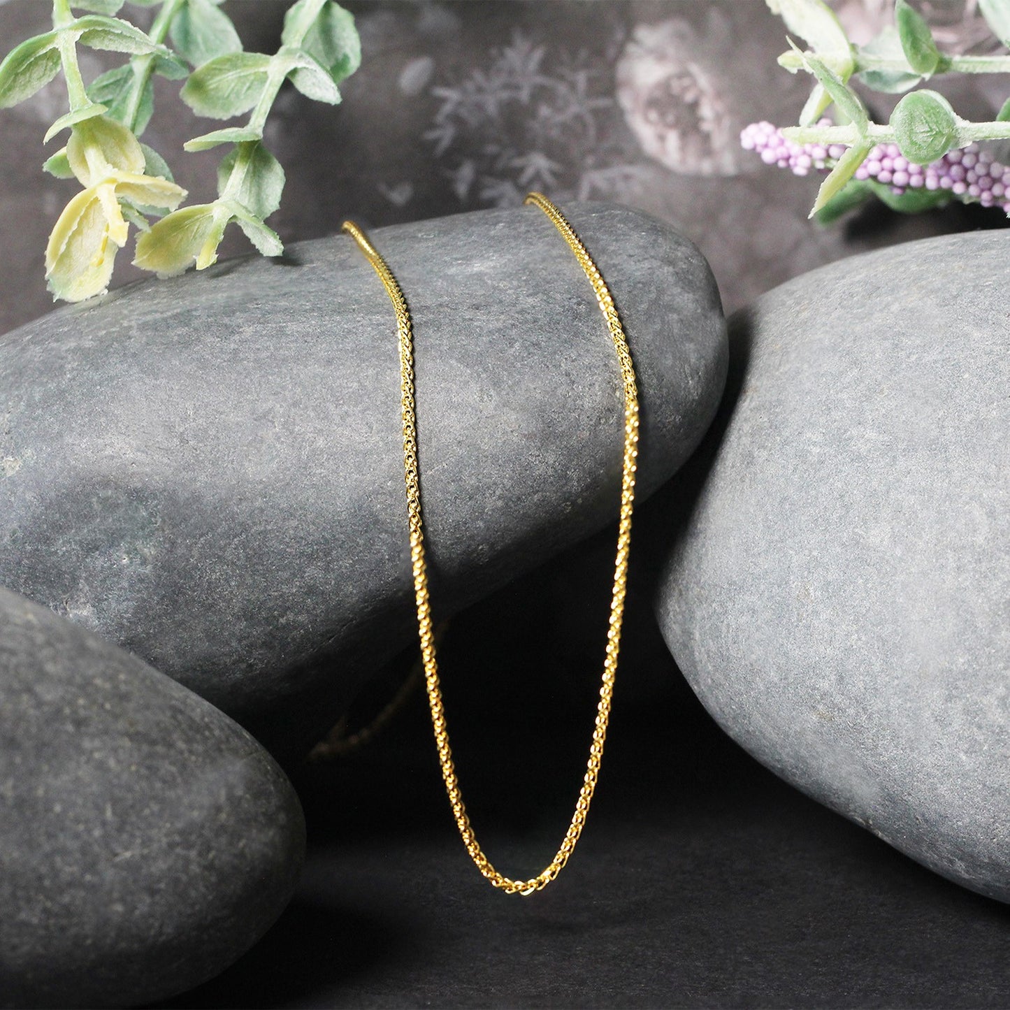 14k Yellow Gold Diamond Cut Round Wheat Chain (1.20 mm)