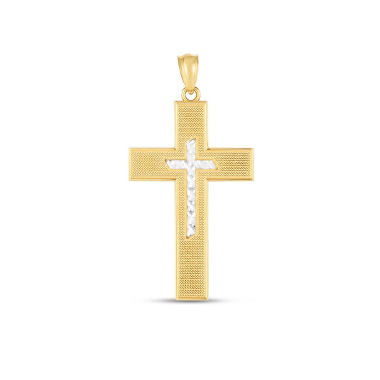 14k Two Tone Gold High Polish Diamond Cut Cross Pendant