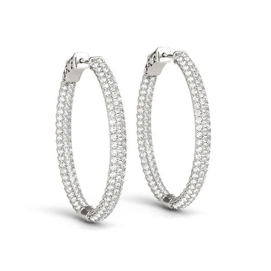 14k White Gold Diamond Hoop Double Sided Three Row Earrings (2 cttw)