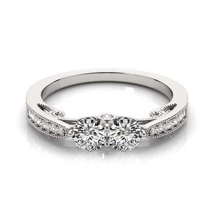 Two Stone Diamond Ring With Milgrain Design In 14k White Gold (3/4 cttw)