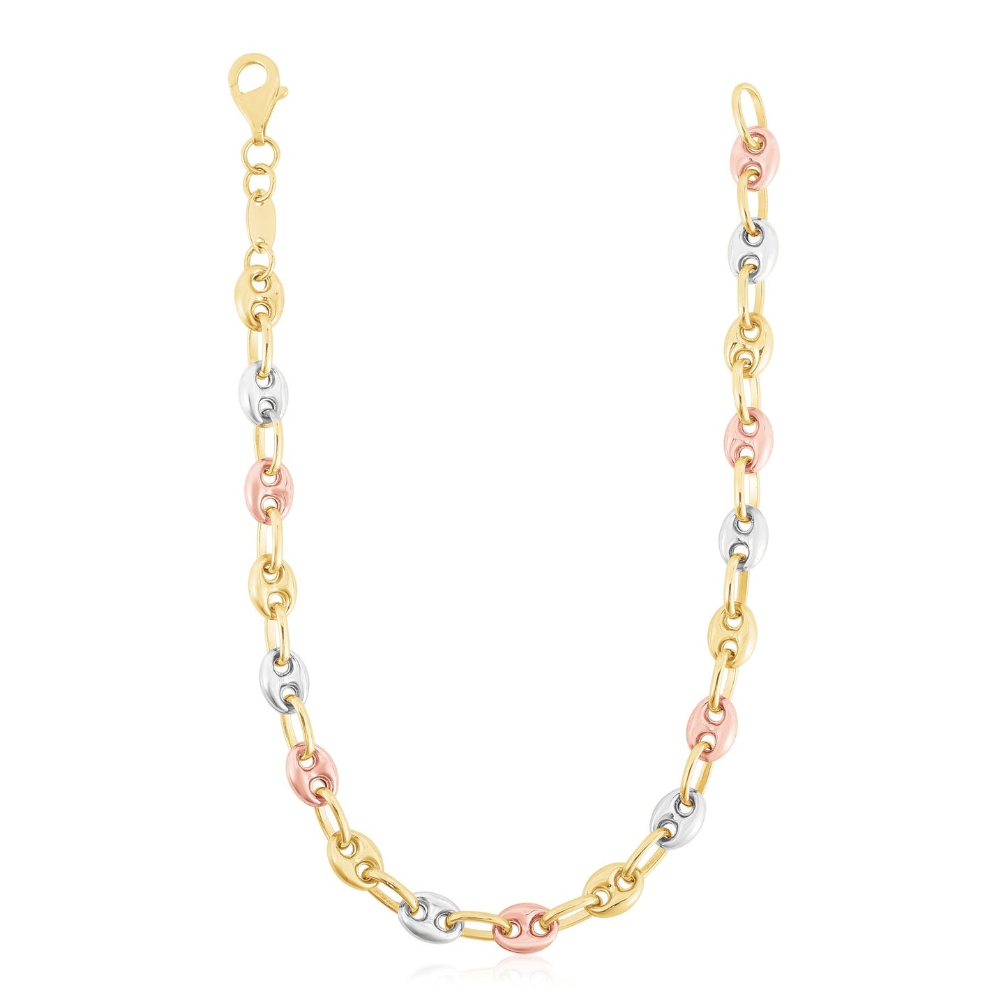 14k Tri Color Gold High Polish Puffed Mariner Link Chain (4.90 mm)